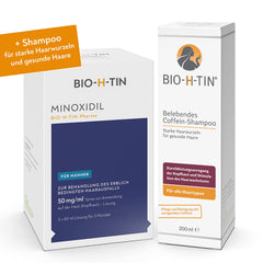 Minoxidil BIO-H-TIN 50 mg/ml Spray, Lösung zum Auftragen auf die Kopfhaut 3x 60 ml + BIO-H-TIN Belebendes Coffein-Shampoo, 200 ml