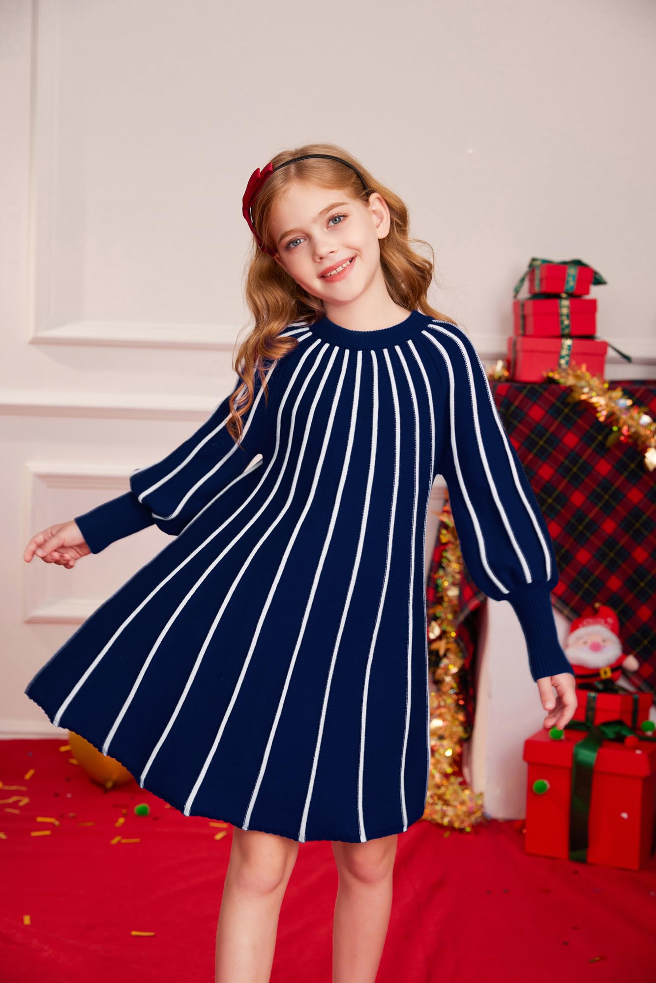 GRACE KARIN Mädchen Lässig Pullover Kleid Tauchen Langarm Rundhalsausschnitt Kleider Marineblau 6Y