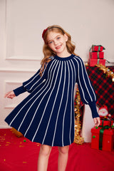 GRACE KARIN Mädchen Lässig Pullover Kleid Tauchen Langarm Rundhalsausschnitt Kleider Marineblau 6Y