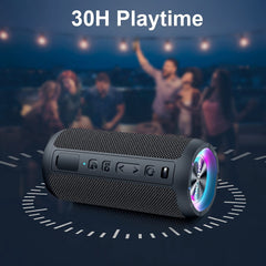 Ortizan Bluetooth Lautsprecher mit Licht, Musikbox Tragbarer Bluetooth Box mit IPX7 wasserdicht, Dualen Bass-Treibern, 30h Akku, Freisprechfunktion für Phone, Draußen, Beidhändig Schwarz