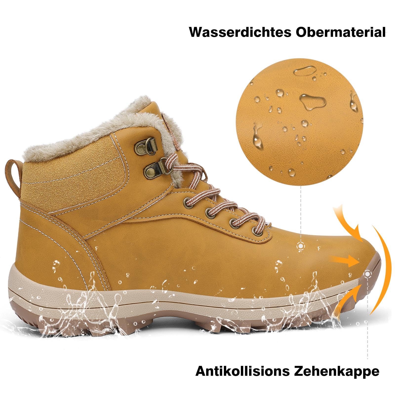 Mishansha Winterschuhe Herren Gefüttert Winterstiefel Damen Winterboots Rutschfest Wanderschuhe Winter Boots Wasserdicht Trekkingschuhe Schneestiefel Gelb,Gr.45