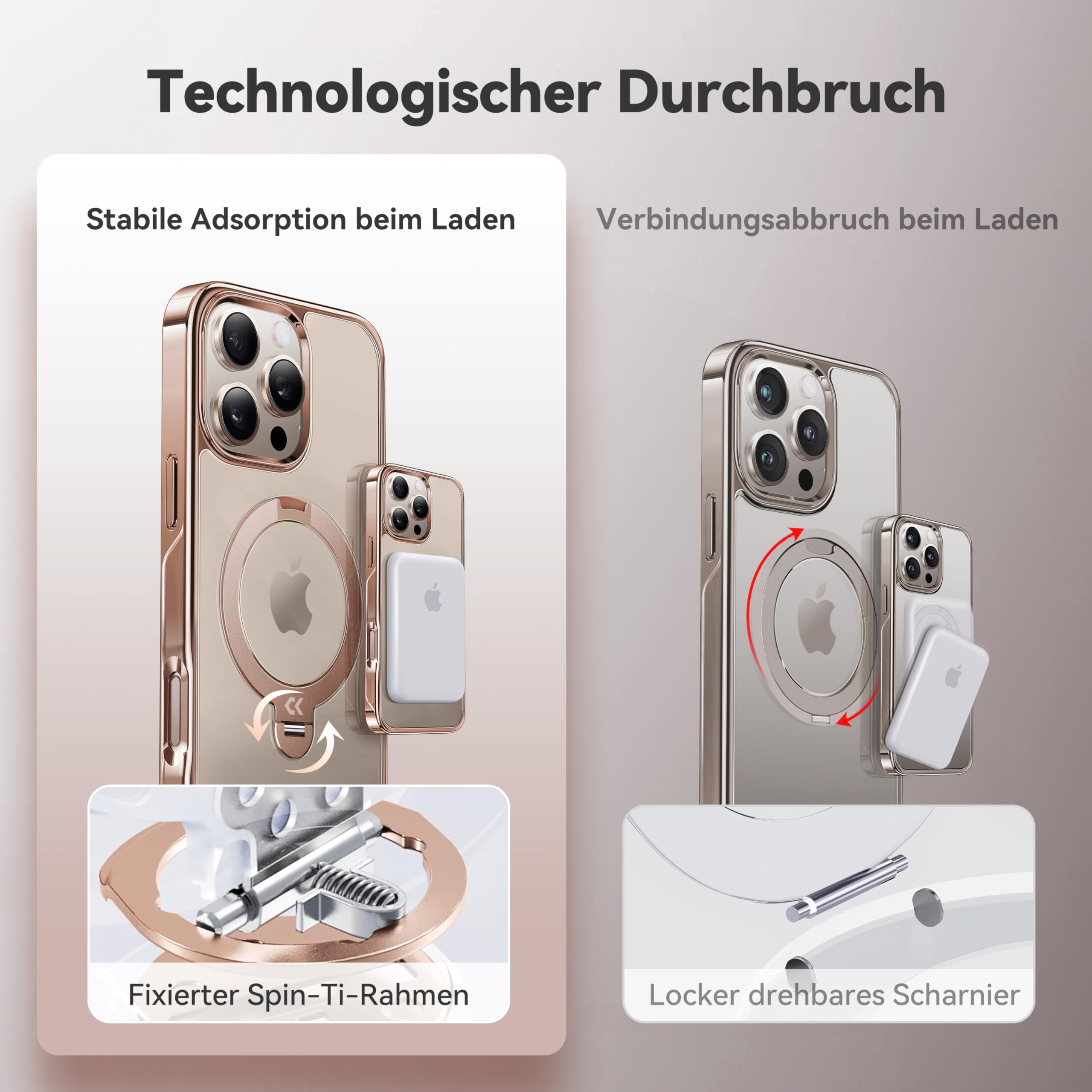 CASEKOO Original Titan Wüstensand für iPhone 16 Pro Hülle mit MagSafe & 360° Unsichtbarer Ständer [Militärschutz] Stoßfest Schutzhülle Griffig Case Dünn Handyhülle, MagicStand Pro-Version, Gold