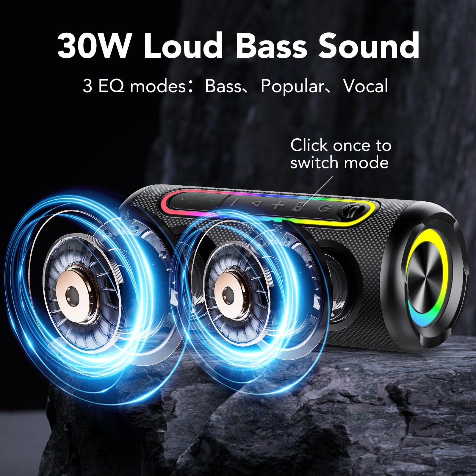 taopodo Bluetooth Lautsprecher mit Licht, Bluetooth 5.4 Musikbox, 30W Dual Lautsprecher, Dualen Bass-Treibern, 30 Std Akku, IP7 wasserdicht, TWS Paarung, AUX, TF Karte, Geeignet Outdoor/Party/Reisen