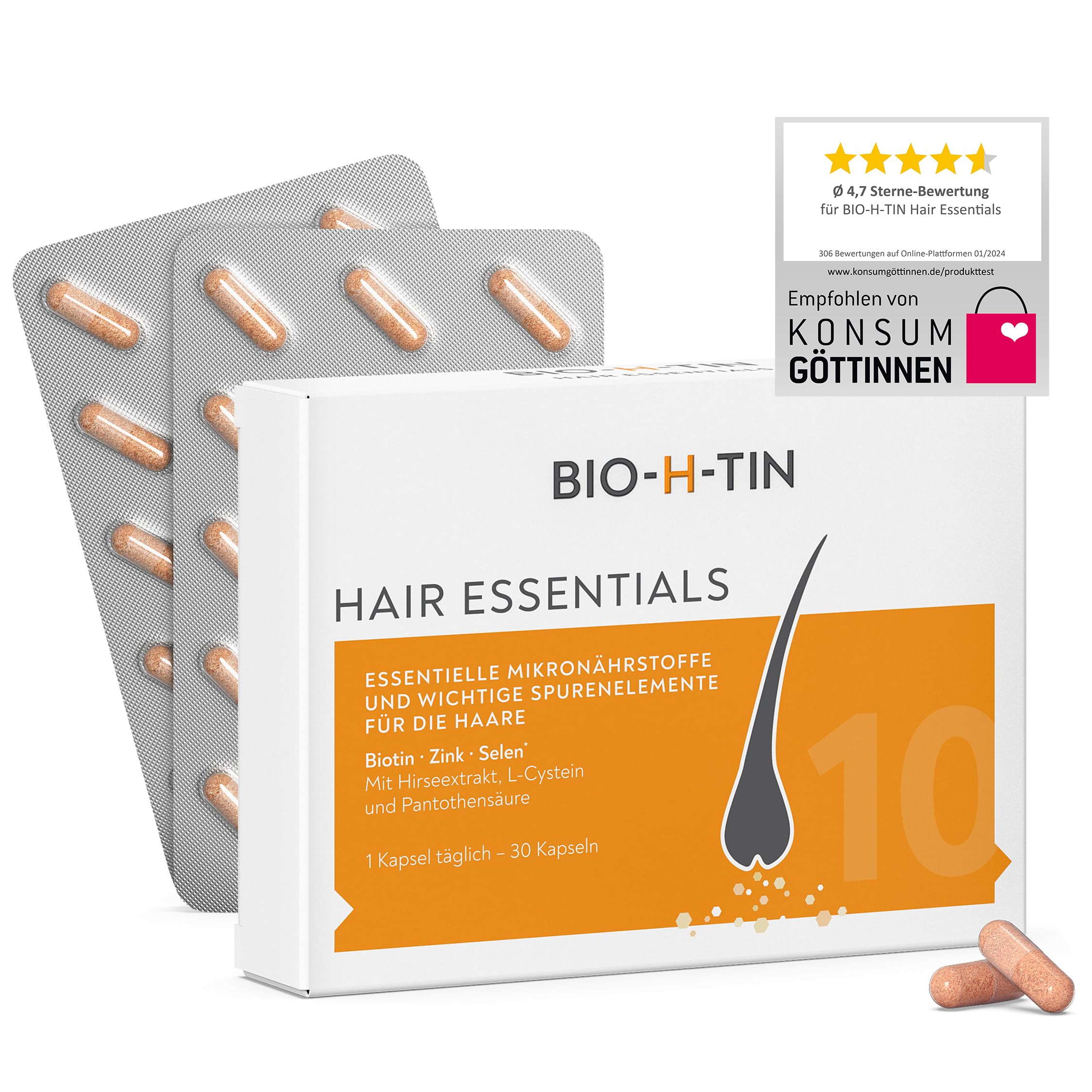 BIO-H-TIN Hair Essentials – Mikronährstoffkapseln für Haare voller Wow, 30 Kapseln für 1 Monat