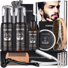 Bartroller,Bartpflege Set Mit Bart Roller Bartwuchsmittel Männer Comozon Bartroller Beard Growth Kit Mit Bartshampoo Bartöl Bartbalsam Rasiermesser Bartbürste Bartkamm Bartschere