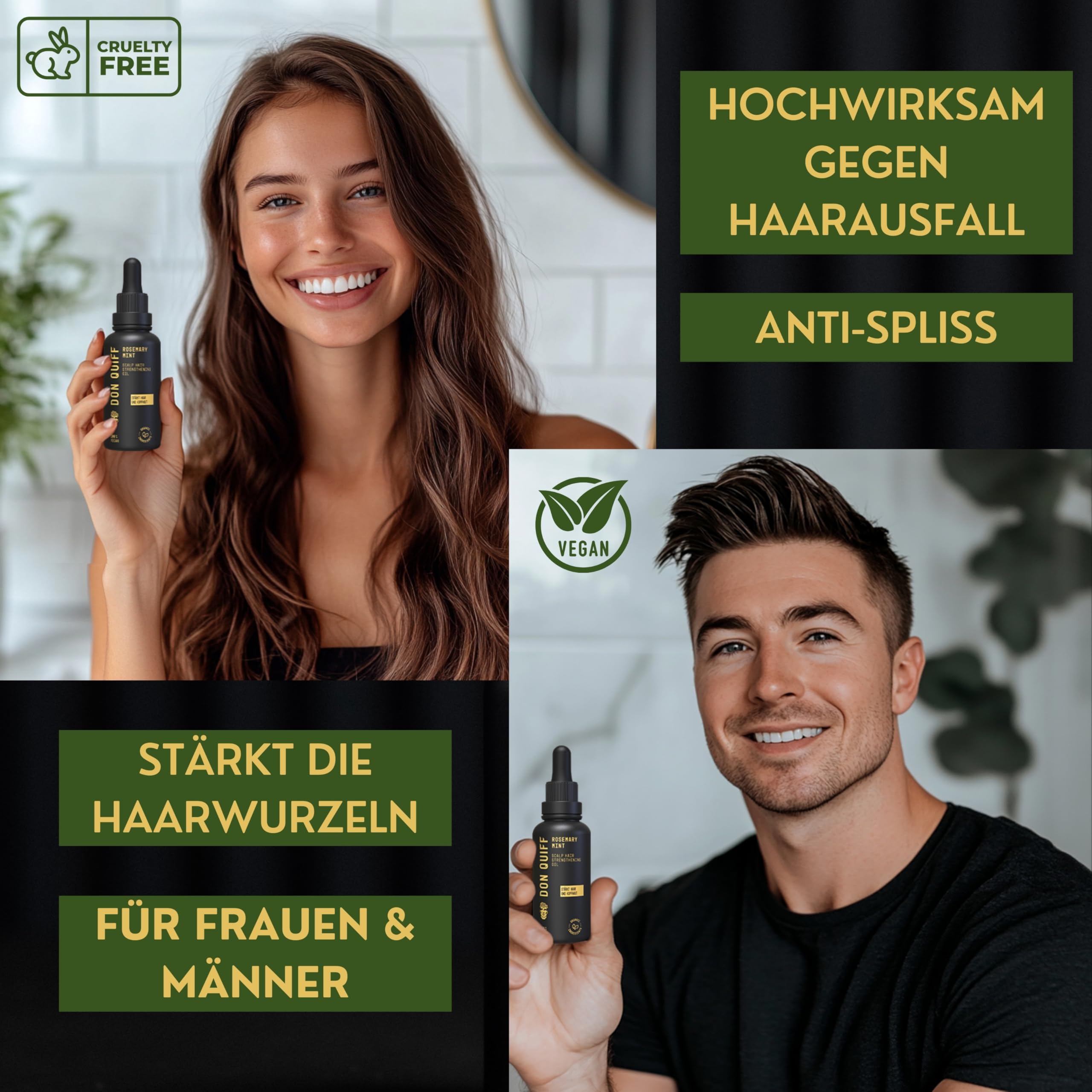 Don Quiff® Rosmarin+ Haaröl gegen Haarausfall, AntiSpliss |MADE IN GERMANY| BIO Qualität |HOCHDOSIERT| Vegan, stärkt Kopfhaut & Haare, Repair |GOLD STANDARD| SalonQualität