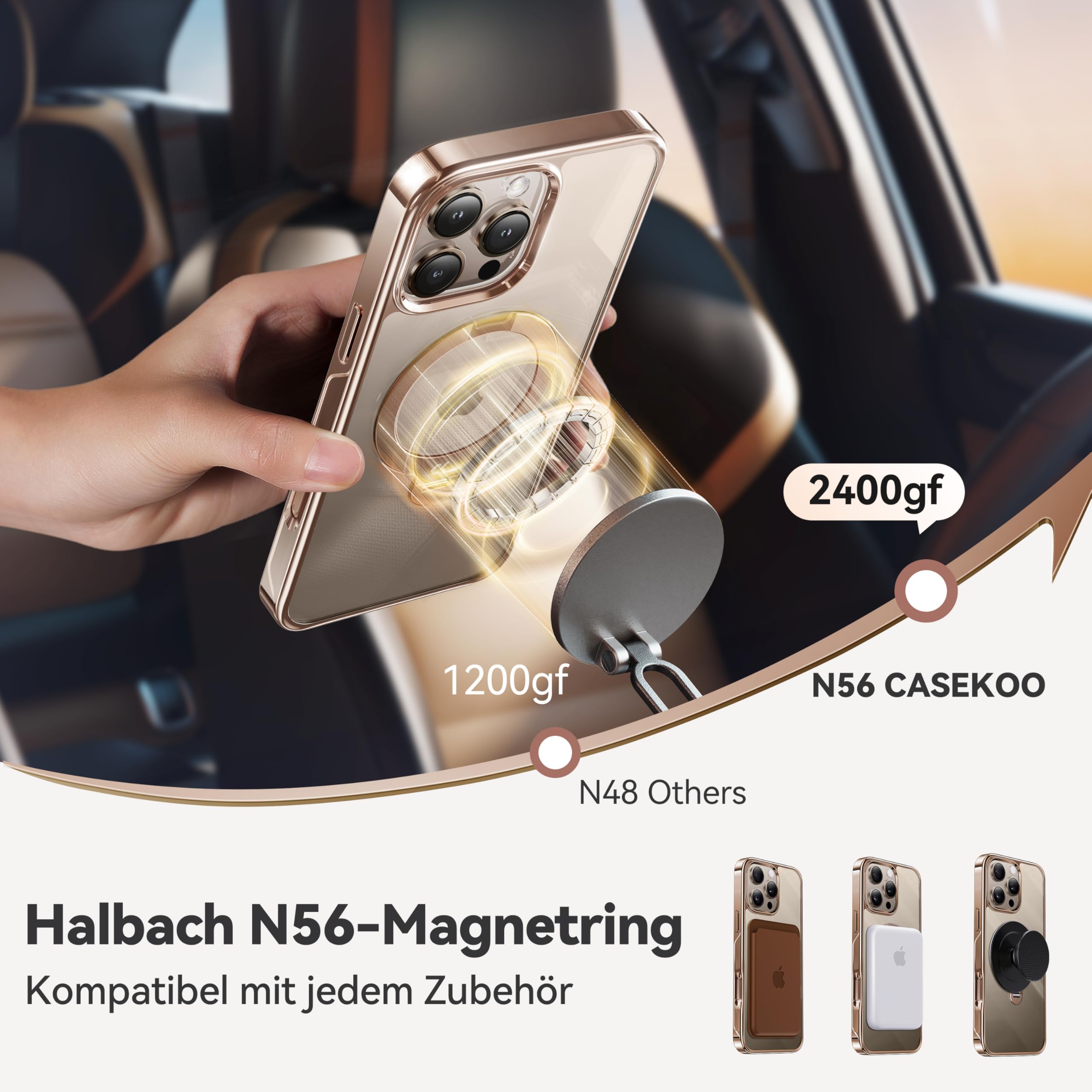 CASEKOO Original Titan Wüstensand für iPhone 16 Pro Hülle mit MagSafe & 360° Unsichtbarer Ständer [Militärschutz] Stoßfest Schutzhülle Griffig Case Dünn Handyhülle, MagicStand Pro-Version, Gold