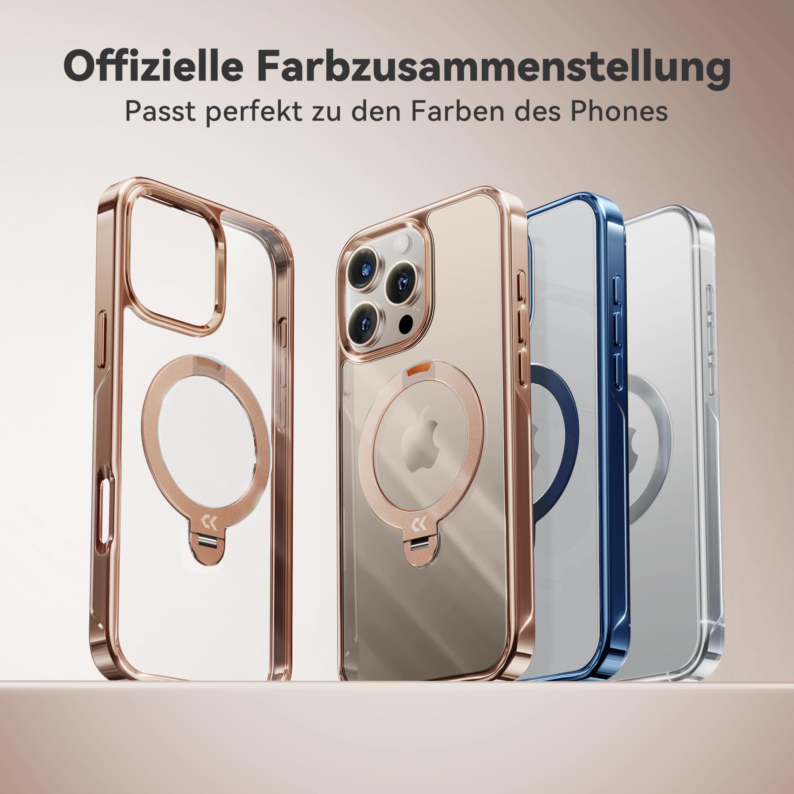 CASEKOO Original Titan Wüstensand für iPhone 16 Pro Hülle mit MagSafe & 360° Unsichtbarer Ständer [Militärschutz] Stoßfest Schutzhülle Griffig Case Dünn Handyhülle, MagicStand Pro-Version, Gold