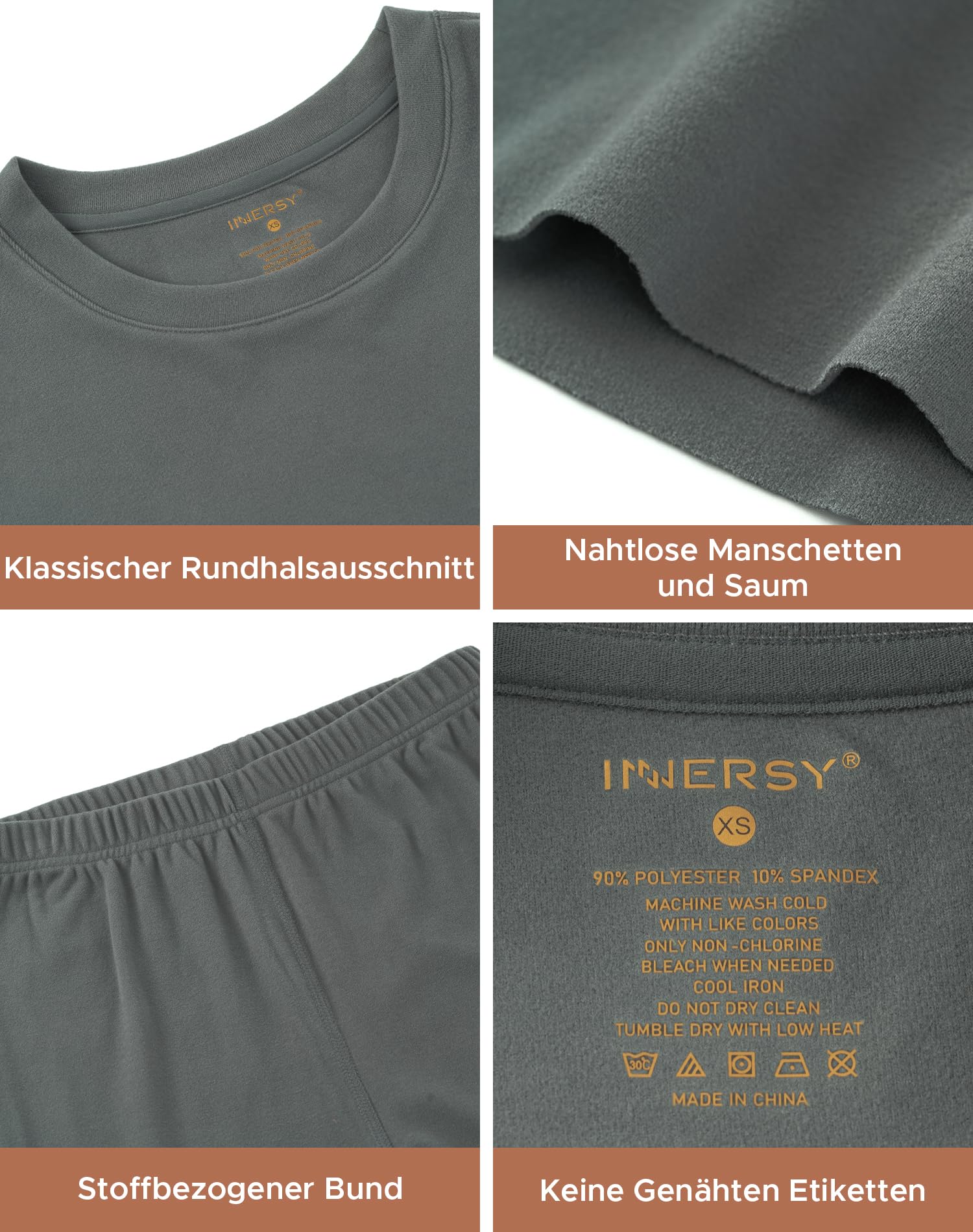 INNERSY Skiunterwäsche Damen Set Warm Thermounterwäsche Frauen Winter Thermo Oberteil Leggings (M, Warmes Grau)