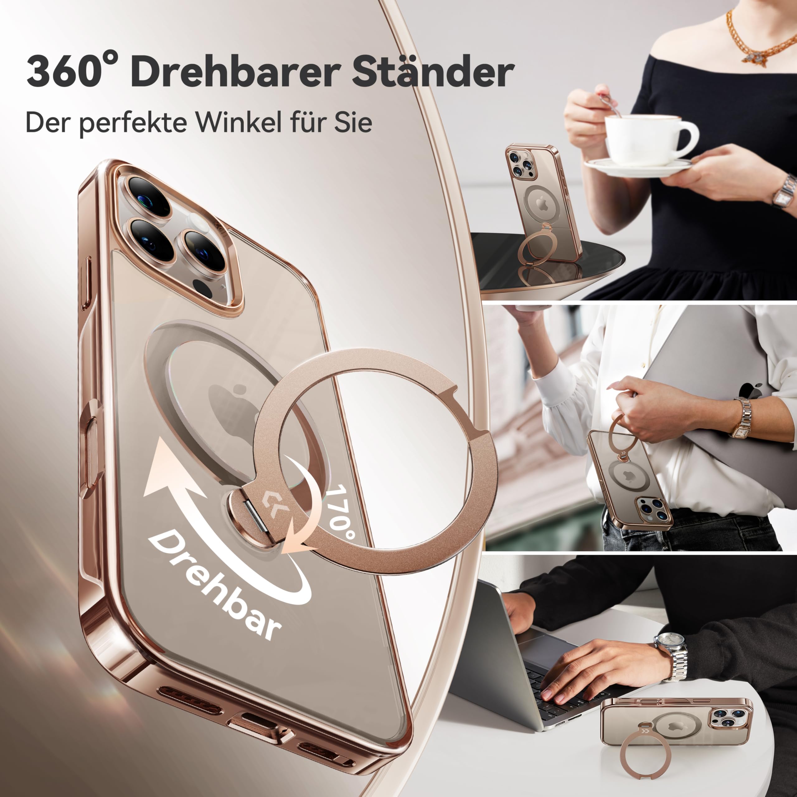 CASEKOO Original Titan Wüstensand für iPhone 16 Pro Hülle mit MagSafe & 360° Unsichtbarer Ständer [Militärschutz] Stoßfest Schutzhülle Griffig Case Dünn Handyhülle, MagicStand Pro-Version, Gold