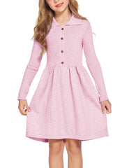 Flypigs Mädchen Strickkleid Winter Langarm Kleid Kinder Freizeitkleid Festlich Herbst Einfarbig Skaterkleid, Rosa, 11-12 Jahre, 146 152