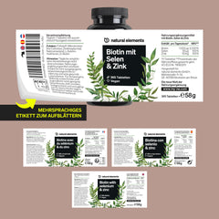 Biotin + Selen + Zink für Haut, Haare & Nägel - 365 vegane Tabletten - Ohne Magnesiumstearat, laborgeprüft & in Deutschland produziert