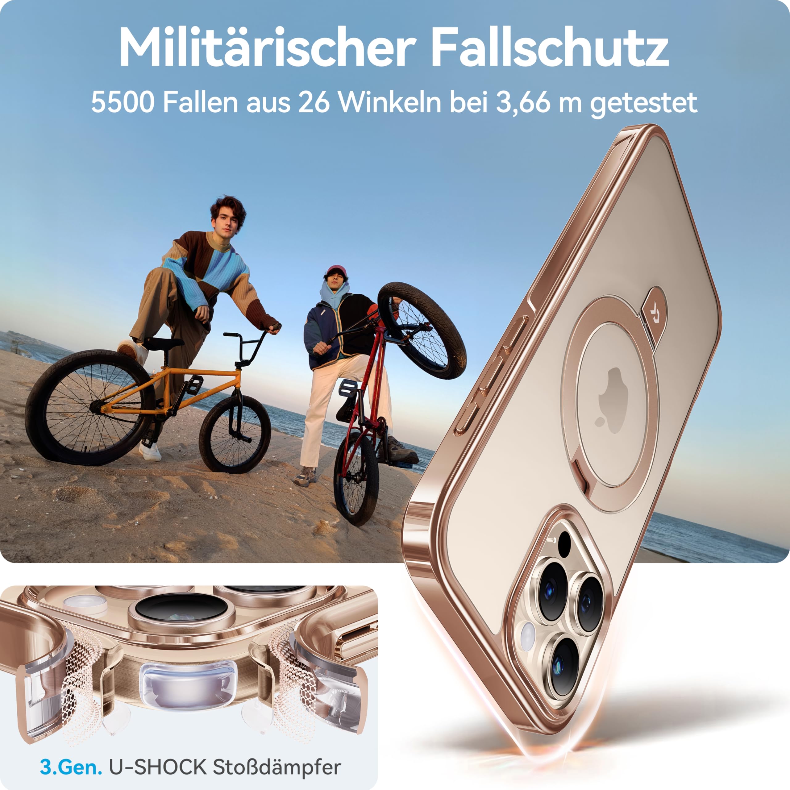 CASEKOO Original Titan Wüstensand für iPhone 16 Pro Max Hülle mit MagSafe & Unsichtbarer Ständer [Militärschutz] [Vergilbungsfrei] Clear Case Dünn Handyhülle Stoßfest Schutzhülle Cover Gold