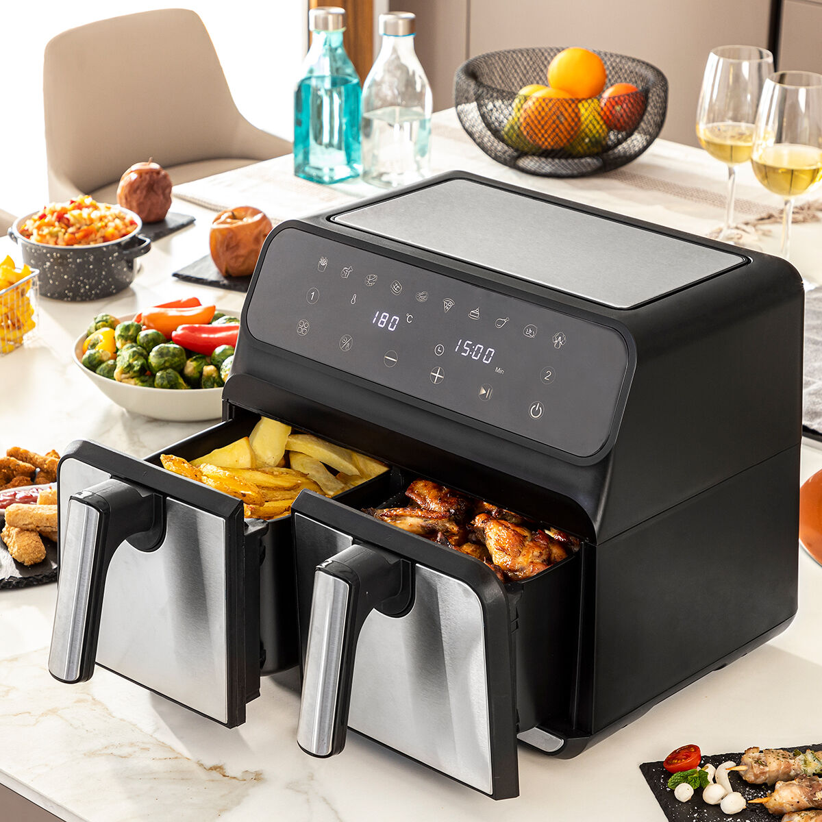 Innovagoods Heißluftfritteuse Innovagoods Fryinn Double 8000 Schwarz 3400 W 8 L Edelstahl