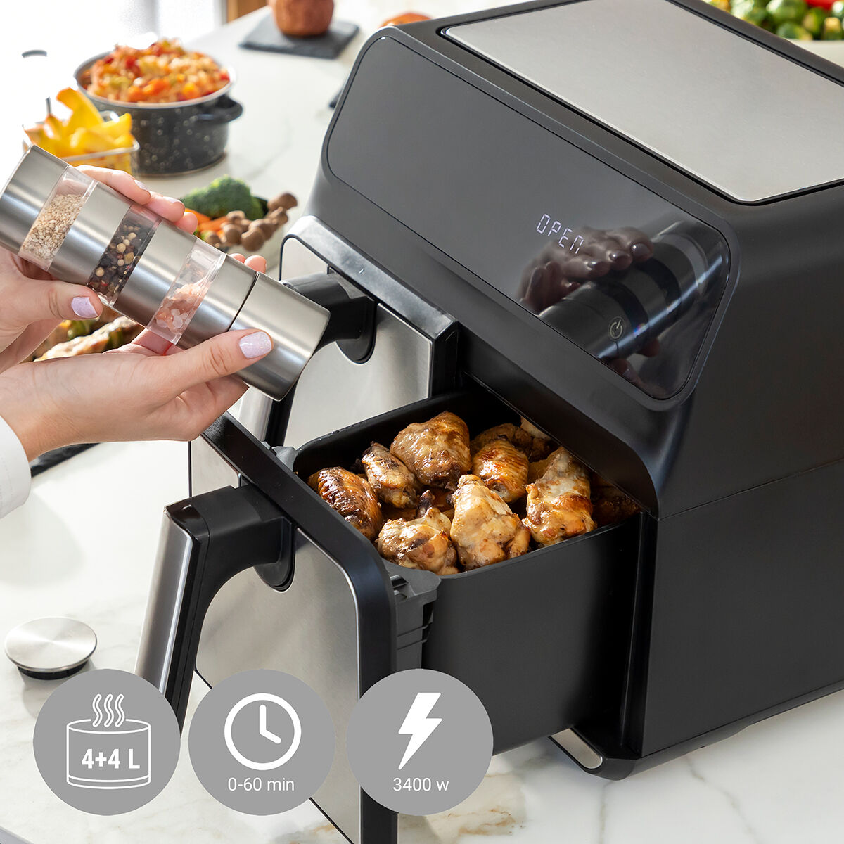 Innovagoods Heißluftfritteuse Innovagoods Fryinn Double 8000 Schwarz 3400 W 8 L Edelstahl