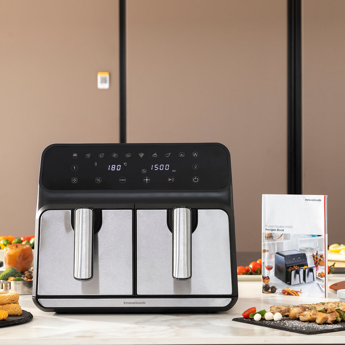 Innovagoods Heißluftfritteuse Innovagoods Fryinn Double 8000 Schwarz 3400 W 8 L Edelstahl