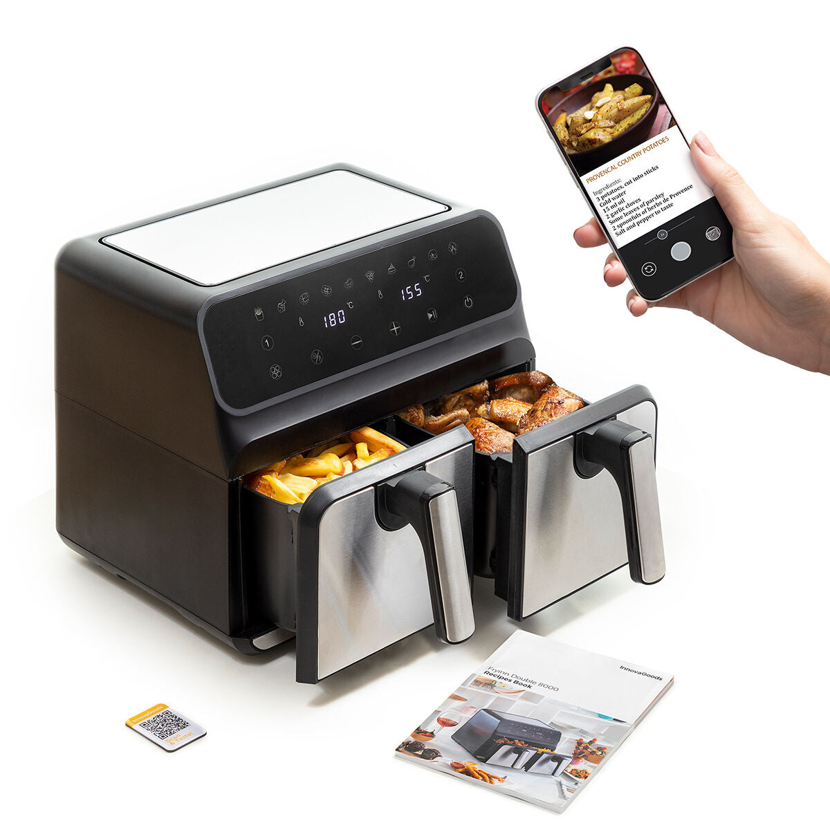 Innovagoods Heißluftfritteuse Innovagoods Fryinn Double 8000 Schwarz 3400 W 8 L Edelstahl