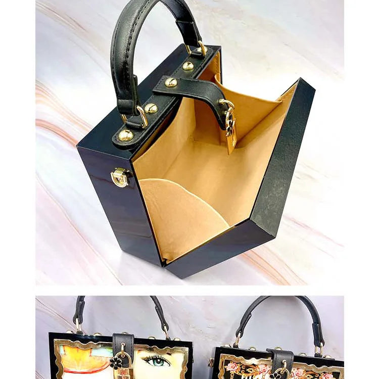 Mode Blume Muster Box Stil Party Handtasche Kupplung Luxus Frauen Geldbörsen Acryl Designer Umhängetasche Tasche Schwarz Schulter Tasche