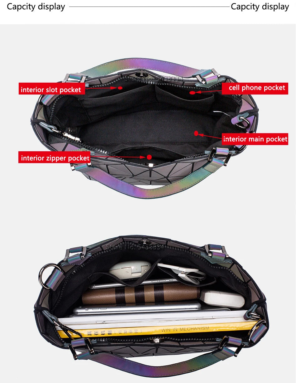 Damen leuchtende Tasche geometrische Taschen für Frauen 2024 geste ppte Umhängetaschen Laser einfach faltbare weibliche Handtaschen bolsa feminina