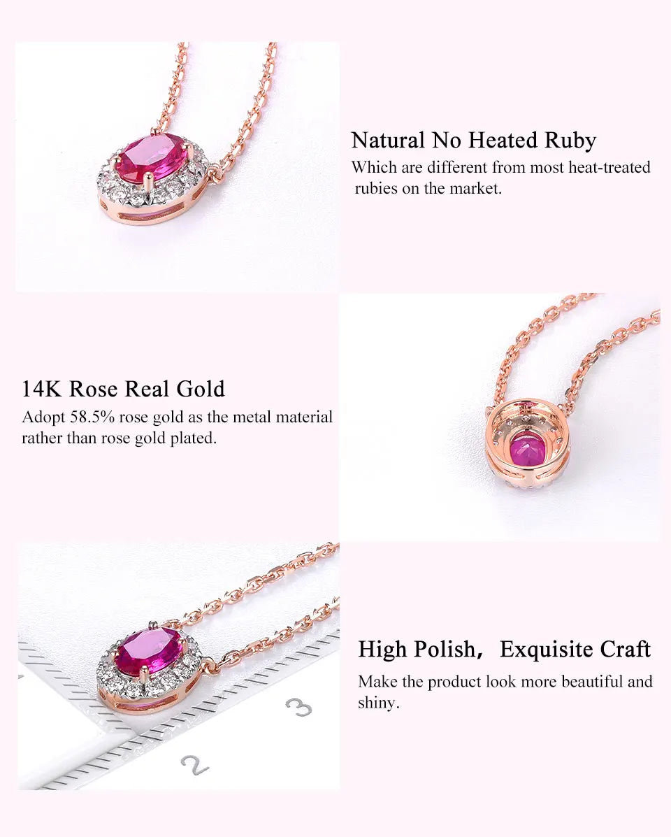 LP Natürliche Keine Erhitzt Rubin & Diamanten Anhänger 14 K Rose Reales Gold Oval Geformt Edlen Schmuck Klassische Stil Halskette für Geschenk