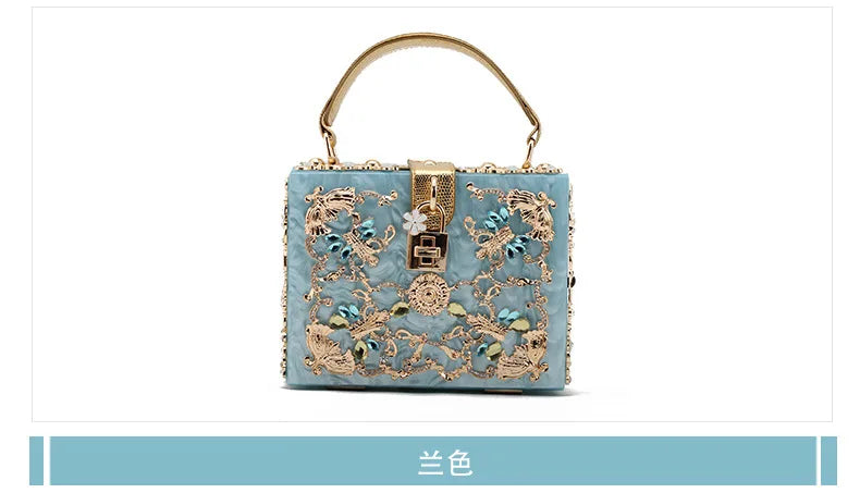 Hohe Qualität Blumen Diamant Frauen Abend Tasche Vintage Acryl Damen Handtasche Frauen Box Kupplungen Hochzeit Partei Schulter Taschen