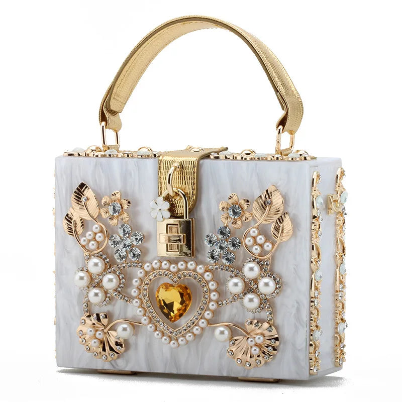 Hohe Qualität Blumen Diamant Frauen Abend Tasche Vintage Acryl Damen Handtasche Frauen Box Kupplungen Hochzeit Partei Schulter Taschen