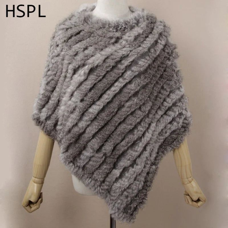 HSPL Pelz Poncho 2022 Herbst Echt Kaninchen Heißer Verkauf Dreieck Gestrickte Frauen Pullover Dame Pashmina Wrap poncho pele de coelho