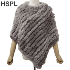 HSPL Pelz Poncho 2022 Herbst Echt Kaninchen Heißer Verkauf Dreieck Gestrickte Frauen Pullover Dame Pashmina Wrap poncho pele de coelho