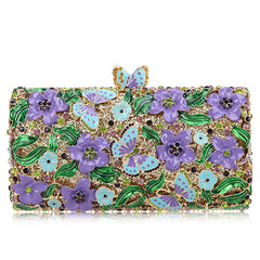 Lila Blumen kristall Frauen Clutch Tasche Mode blau Schmetterling Abend Kupplungen Geldbörse Damen grün Blätter Handtaschen weibliche Clutch