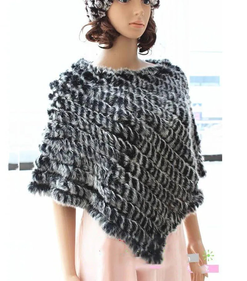 HSPL Pelz Poncho 2022 Herbst Echt Kaninchen Heißer Verkauf Dreieck Gestrickte Frauen Pullover Dame Pashmina Wrap poncho pele de coelho