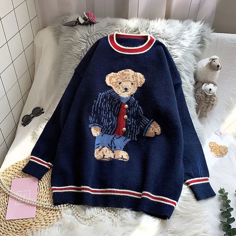 Koreanische Bewertungen viele Kleidung faul Strickwaren Bär Pullover jugendliche Frau 2024 neue Kollektion Herbst Winter warme lose Trikots