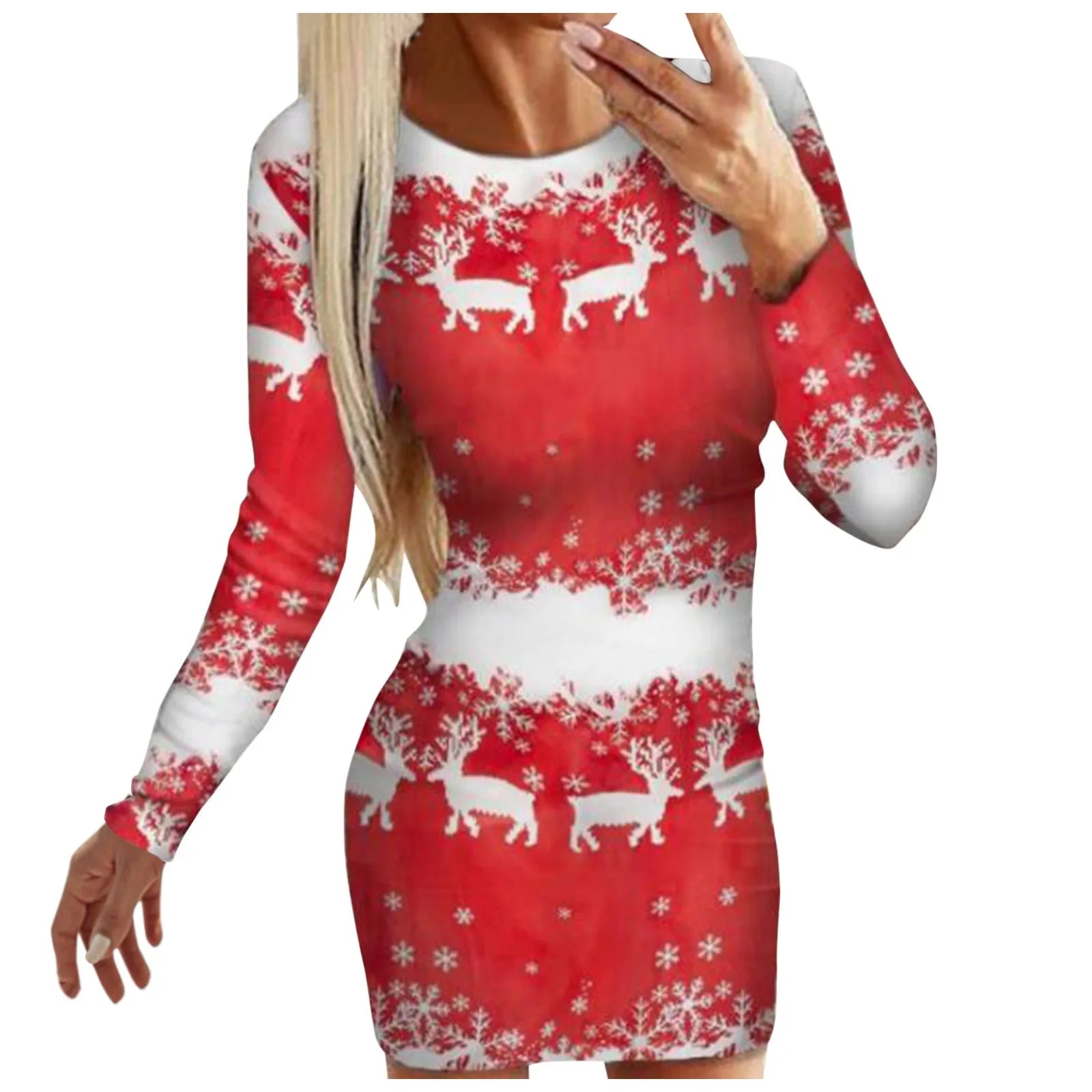 Damenmode Weihnachtskleider Elegante Herbst Winter Neujahr Frauen Langarm Cartoon Print Partykleid 2024 Streetwear