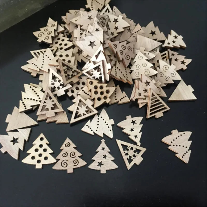 50 Stück festliche Dekorationen, 50 Stück/Sets, Weihnachtsbaumschmuck aus Holz, Neujahr, Weihnachtsmann, Schneemann, Zuhause