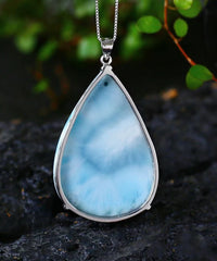 Natürliche blaue Larimar Anhänger Frauen Männer 42x28x11mm Herz Wasser muster 18 Karat Gold Kristall Liebe Halskette von Dominia aaaaaa