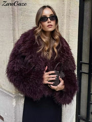 Luxury Fluffy Faux Fur Jacket Coat Women 2024 Autumn Winter Lapel Long Sleeve Loose Thick Warm Coats Fashion Streetwear Outwear