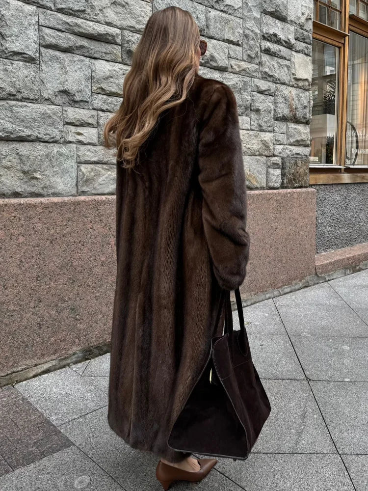 Damen Luxus Soft Thicken Warm Hairy Faux Fox Pelzmantel Mode Übergroße Braune Langarm Flauschige Jacke 2024 Lady Streetwear