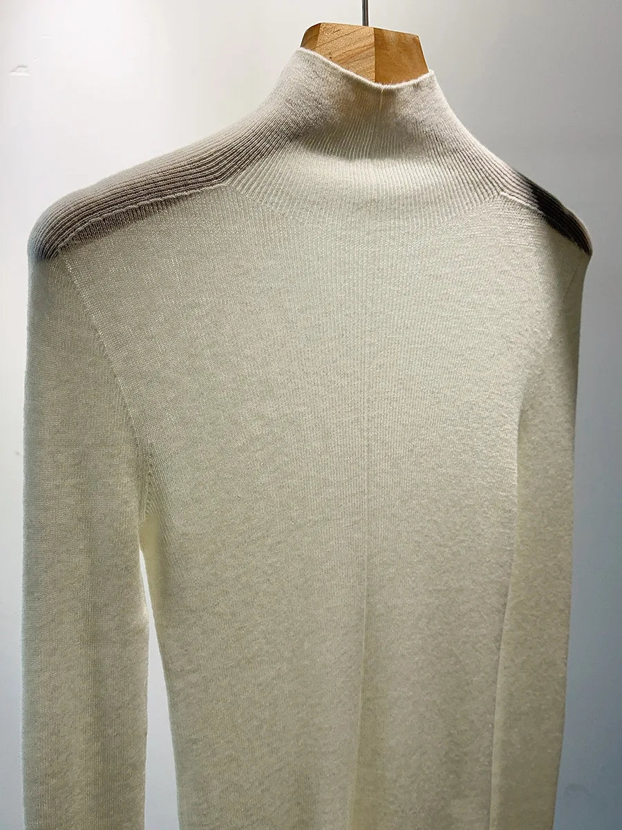 Birdtree 18G 100 % Wolle, eleganter, nahtloser, dünner Pullover, Damen-Pullover mit Stehkragen, lange Ärmel, Basic-Strickoberteile, 2024 Herbst T46503QM