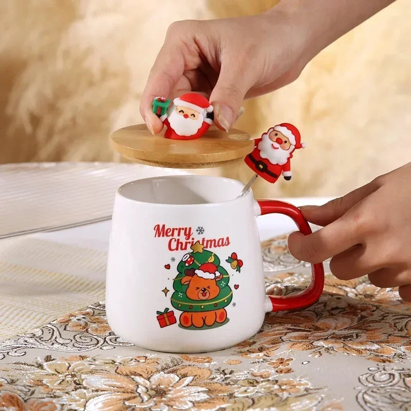 Becher Geschenkbox Keramiktasse Weihnachtsgeschenk Keramiktasse Becher mit Deckel mit Löffel Set Tasse Tasse Tasse Kaffeetasse Weihnachten