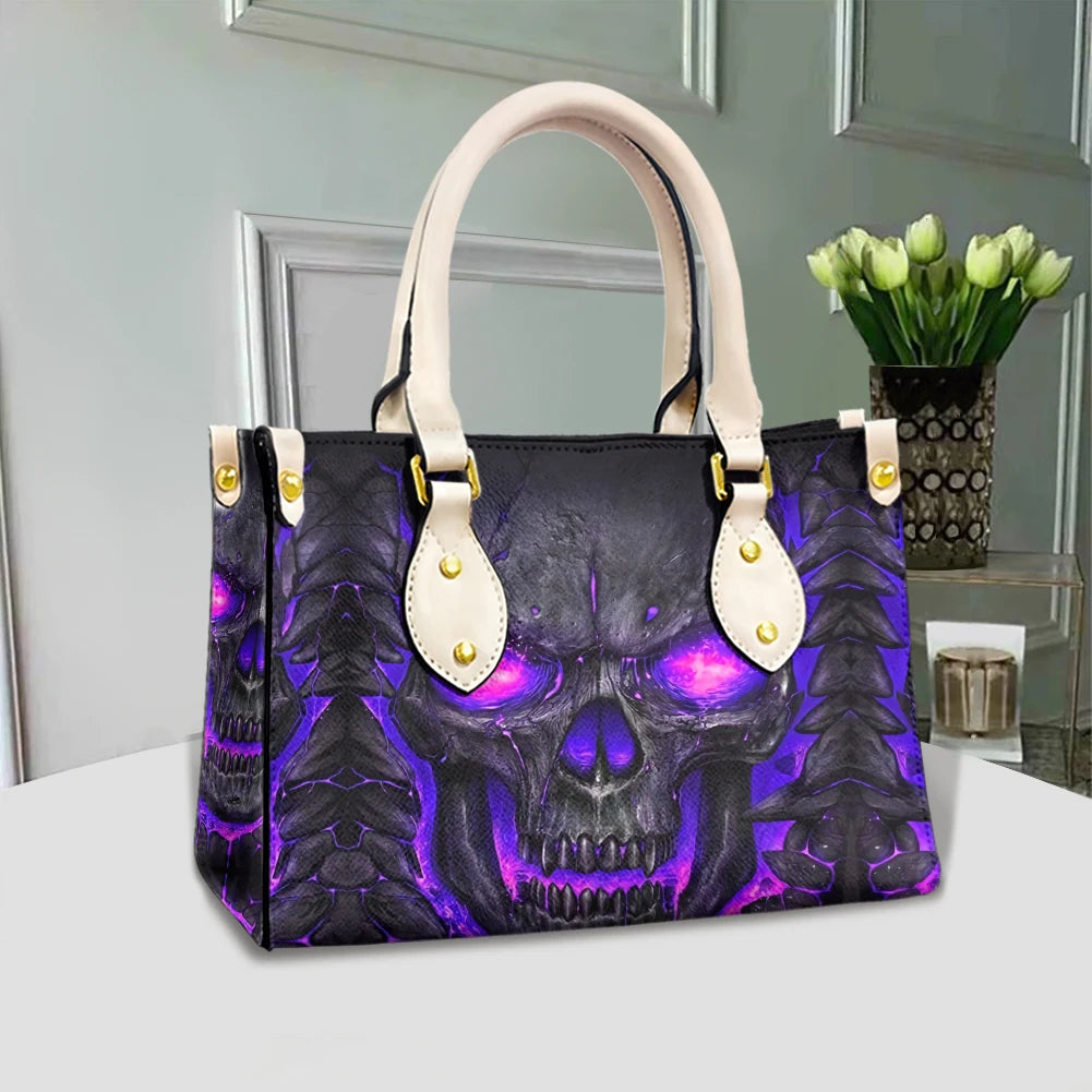 Foru designs Einkaufstaschen für Frauen lila Flamme beängstigend Schädel Designs Handtaschen lässig Mode Damen Leder Handtasche Accessoires