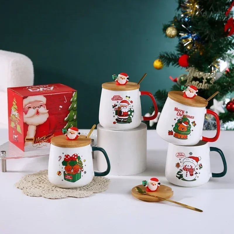 Becher Geschenkbox Keramiktasse Weihnachtsgeschenk Keramiktasse Becher mit Deckel mit Löffel Set Tasse Tasse Tasse Kaffeetasse Weihnachten