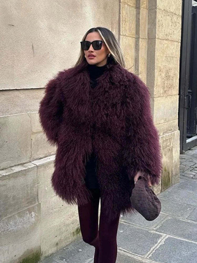 Damenmode Wein rot pelzigen Kunst pelz warmen Mantel neue verdicken flauschige Plüsch lose trend ige Jacke Winter schicke Dame Oberbekleidung