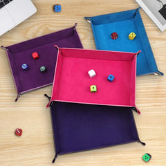 Foldable Desktop Storage Box PU Leather Quadrilateral Tray Dice Key Coin Box Velvet Dice Bag Jewelry Packaging Drawstring Bag