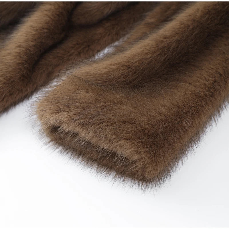 Damen Luxus Soft Thicken Warm Hairy Faux Fox Pelzmantel Mode Übergroße Braune Langarm Flauschige Jacke 2024 Lady Streetwear