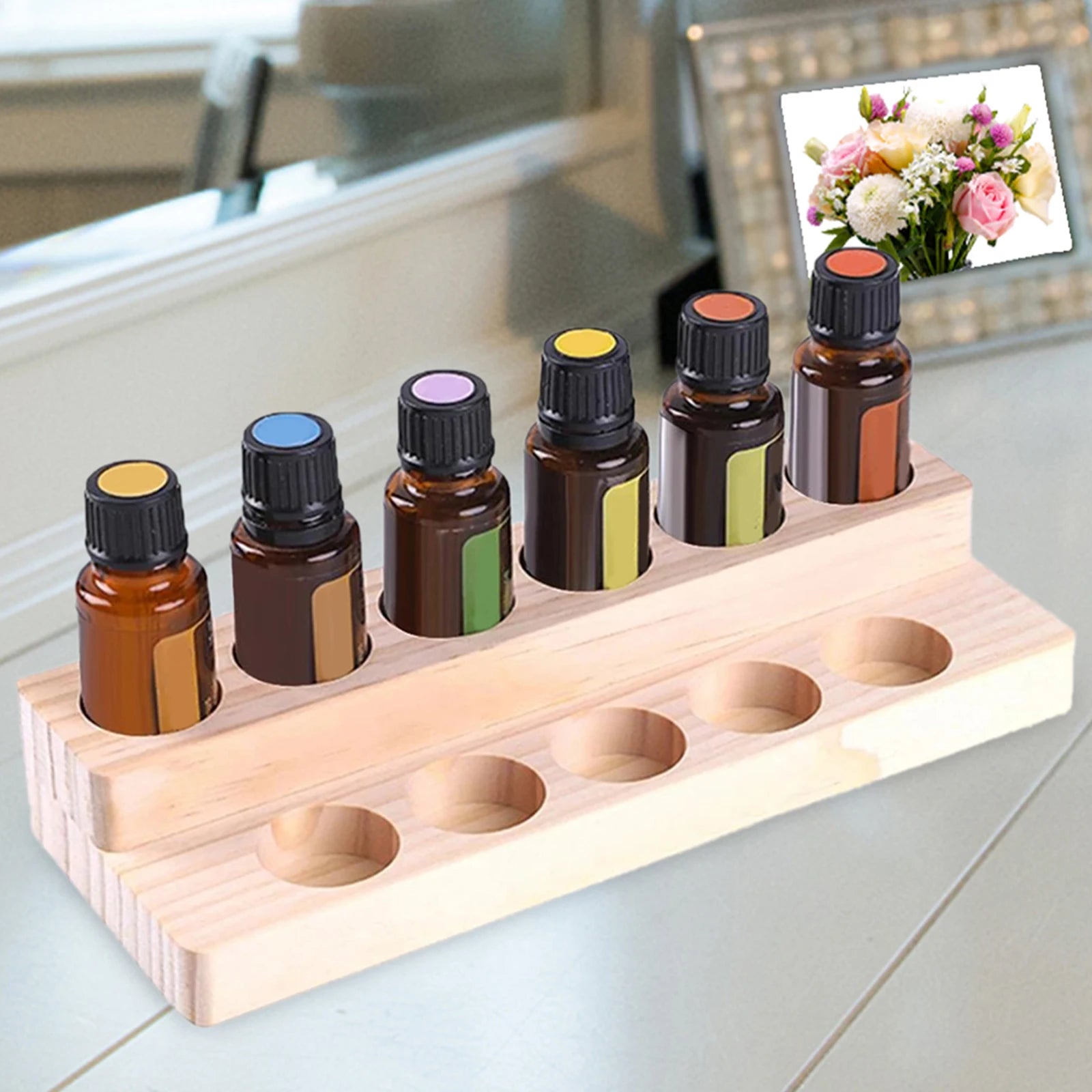 Essential Oils Storage Rack Multifunctional Wooden Cosmetic Organizer Bottles Perfume Aromatherapy Nail Polish Storage Tray