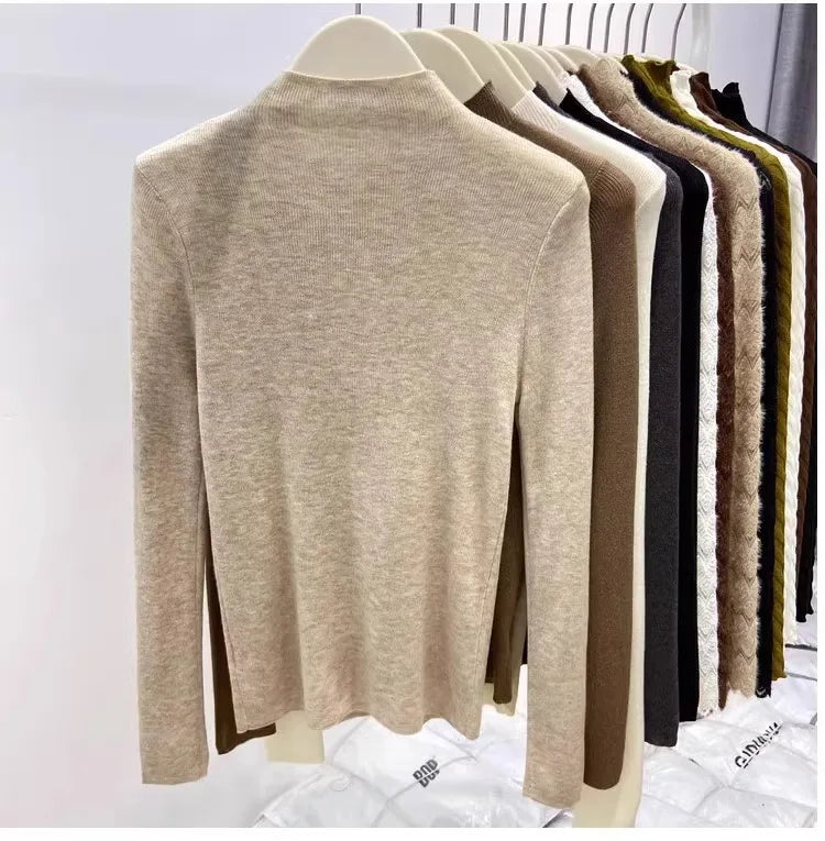 Casual Fashion Solid Schlank Pullover Frauen Koreanische Langarm Mock Neck Stricken Pullover 2024 Neue Herbst Winter Pullover