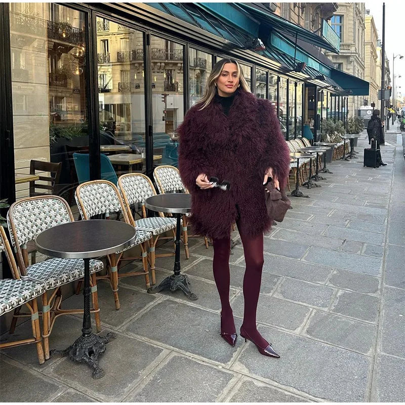 Damenmode Wein rot pelzigen Kunst pelz warmen Mantel neue verdicken flauschige Plüsch lose trend ige Jacke Winter schicke Dame Oberbekleidung