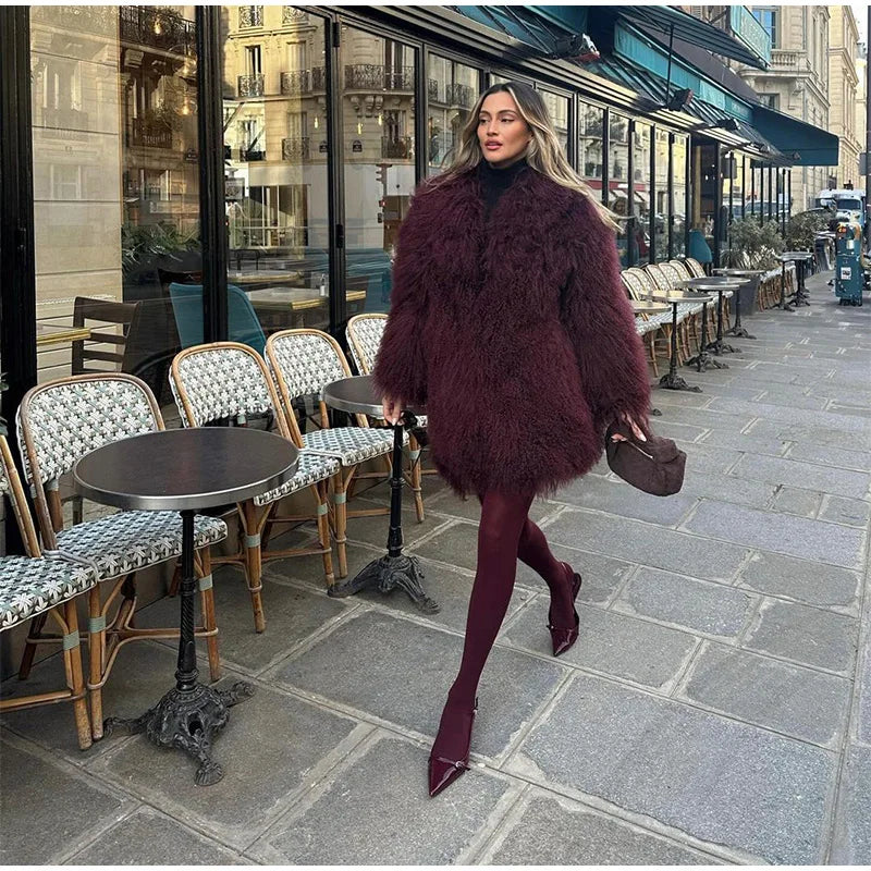 Damenmode Wein rot pelzigen Kunst pelz warmen Mantel neue verdicken flauschige Plüsch lose trend ige Jacke Winter schicke Dame Oberbekleidung