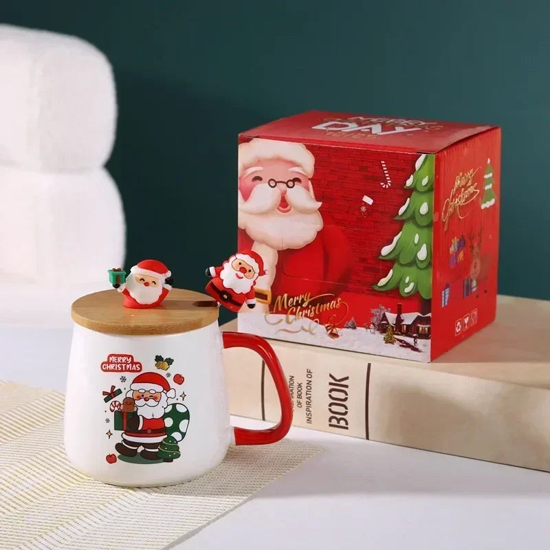 Becher Geschenkbox Keramiktasse Weihnachtsgeschenk Keramiktasse Becher mit Deckel mit Löffel Set Tasse Tasse Tasse Kaffeetasse Weihnachten