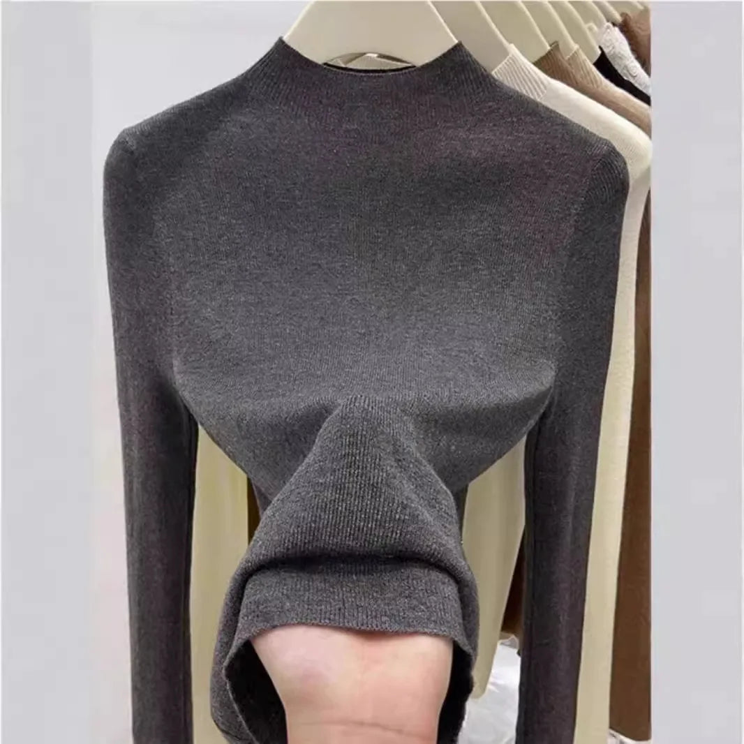 Casual Fashion Solid Schlank Pullover Frauen Koreanische Langarm Mock Neck Stricken Pullover 2024 Neue Herbst Winter Pullover