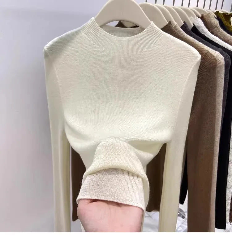 Casual Fashion Solid Schlank Pullover Frauen Koreanische Langarm Mock Neck Stricken Pullover 2024 Neue Herbst Winter Pullover